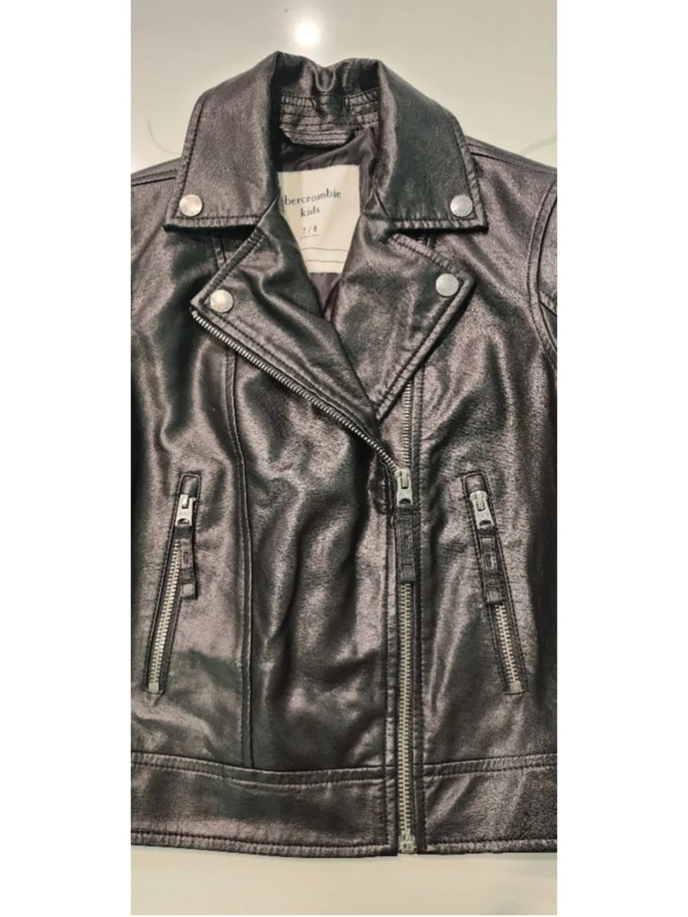 Abercrombie Kids Black Faux Leather Motorcycle Moto Biker Jacket Size 7/8